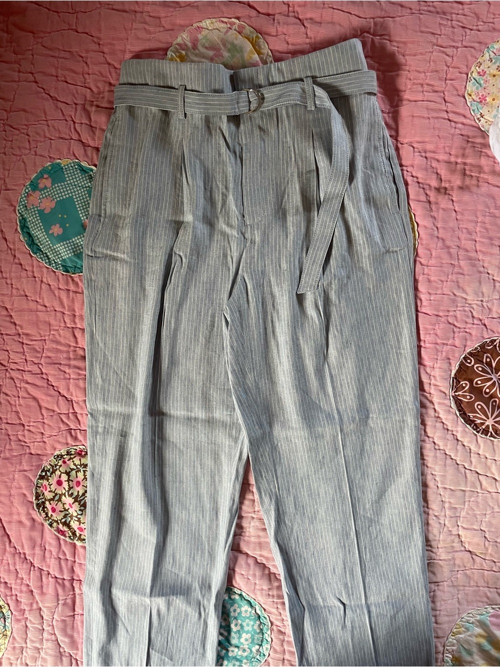 Club Monaco Gray Pinstripe Paperbag Waist Trousers